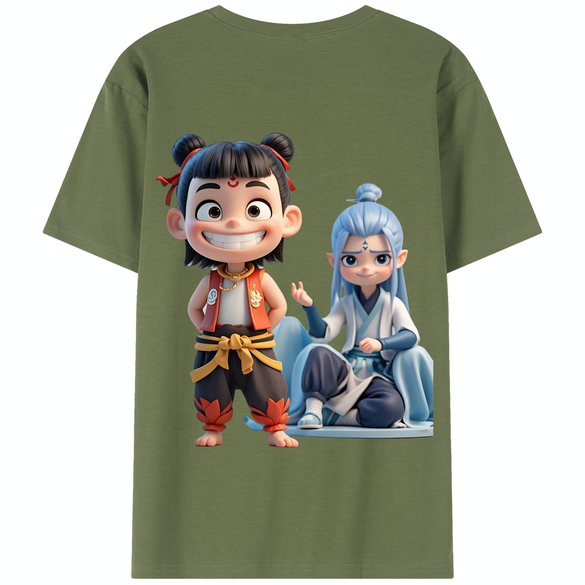 （画像用） Ne Zha 2 ナタ 魔童の大暴れ 綿100％半袖Tシャツ（背面プリント）